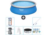 Piscina Gonfiabile Rotonda Bestway Ad Ambientazione Rapida - 457 X 122 Cm - Blu - Inclusa Pompa - Copertura A Scaletta - Pacchetto Manutenzione - Filtro - Kit Di Pulizia