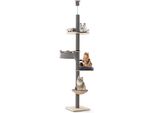Costway Albero Per Gatti A 5 Livelli 236-271 Cm, Albero Per Gatti Alto Fino Al Soffitto, Albero Da Arrampicata Con Amaca, Cesto E Letto, Arredamento Per Gatti In Legno, Grigio