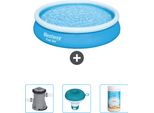 Bestway Piscina Gonfiabile Rotonda A Presa Rapida - 366 X 76 Cm - Blu - Pompa Inclusa - Galleggiante Per Cloro - Cloro