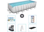 Piscina Rettangolare Bestway Power Steel - 640 X 274 X 132 - Grigio - Compresa Pompa - Scala - Copertura Pacchetto Manutenzione - Filtro
