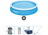 Piscina Gonfiabile Rotonda Bestway Ad Ambientazione Rapida - 366 X 76 Cm - Blu - Inclusa Pompa - Filtro - Tenda - Kit Di Pulizia