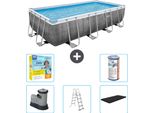Piscina Rettangolare Power Steel Bestway - Stampa Rattan - 549 X 274 X 122 - Inclusa Pompa - Scaletta - Copertura Pacchetto Manutenzione - Filtro