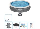 Piscina Gonfiabile Rotonda Bestway A Presa Rapida - Stampa Rattan - 366 X 76 Cm - Inclusa Copertura Della Pompa - Pacchetto Di Manutenzione - Filtro - Kit Di Pulizia