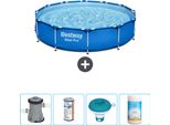 Piscina Bestway Round Steel Pro - 366 X 76 Cm - Blu - Inclusa Pompa Filtro - Galleggiante Per Il Cloro - Cloro
