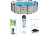 Piscina Bestway Round Steel Pro Max - Stampa Su Pietra - 427 X 122 Cm - Inclusa Pompa - Scala - Copertura Pacchetto Manutenzione - Filtro - Kit Pulizia