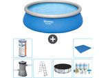 Piscina Gonfiabile Rotonda Bestway Fast-Set - 457 X 122 Cm - Blu - Inclusa Pompa - Copertura A Scaletta - Pacchetto Manutenzione - Filtro - Telo Di Fondo