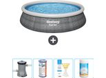 Bestway Piscina Gonfiabile Rotonda Ad Ambientazione Rapida - Stampa Rattan - 457 X 84 Cm - Inclusa Pompa - Filtro - Strisce Reattive - Cloro