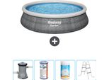 Bestway Piscina Gonfiabile Rotonda Ad Ambientazione Rapida - Stampa Rattan - 457 X 84 Cm - Incluso Pompa - Filtro - Cloro - Scaletta