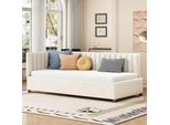 Letto Imbottito Flieks 90X200Cm Con Rete A Doghe, Divano Letto Da Giorno Con Schienale, Letto Singolo Letto Per Ospiti Letto Da Giorno Letto Per Ragazzi Divano Letto, Velluto, Beige