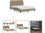 The Living Store Struttura Letto Con Led Cappuccino-Marrone 140X200 Cm In Ecopelle