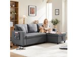 Divano Angolare Merax A 3 Posti Con Funzione Letto, Divano A L Con Box Letto, Divano Tasca Laterale Zona Giorno, Set Divano Letto, Grigio Scuro