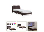 The Living Store Struttura Letto Con Led In Tessuto Marrone Scuro 80X200 Cm