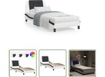 The Living Store Struttura Letto Con Led Bianco E Nero 90X200 Cm In Ecopelle