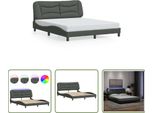 The Living Store Struttura Letto Con Tessuto Led Grigio Scuro 160X200 Cm