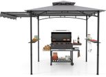 Costway Padiglione Barbecue Resistente Alle Intemperie, Tettoia Per Barbecue Con Tenda Laterale, Doppio Tetto, Ripiani Laterali, Ganci E Apribottiglie 318X153X250Cm
