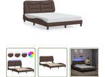 The Living Store Struttura Letto Con Led Marrone 140X190 Cm In Ecopelle