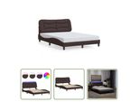 The Living Store Struttura Letto Con Led In Tessuto Marrone Scuro 140X190 Cm