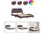 The Living Store Struttura Letto Con Led Marrone 140X190 Cm In Ecopelle