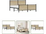 The Living Store Struttura Letto Con Testiera E Pediera In Metallo Rovere Sonoma 137X190Cm