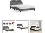 The Living Store Struttura Letto Con Led Grigio 140X200 Cm In Ecopelle