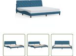 The Living Store Struttura Letto Con Testiera Blu 200X200 Cm In Velluto