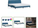 The Living Store Struttura Letto Con Luci Led Blu 200X200 Cm Velluto