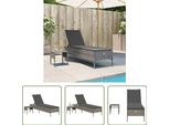 The Living Store Lettino Con Tavolo E Cuscino In Poly Rattan Grigio