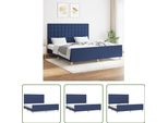 The Living Store Struttura Letto Con Testiera Blu 160X200 Cm In Tessuto