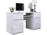 Scrivania: 2 Cassetti, Bianco Opaco / Bianco Lucido, 135 X 77 X 50 Cm