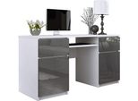 Scrivania: 2 Cassetti, Bianco Opaco/Grigio Lucido, 135 X 77 X 50 Cm