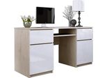 Scrivania: 2 Cassetti, Rovere Sonoma / Bianco Lucido, 135 X 77 X 50 Cm