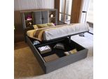 Letto Imbottito Flieks 90X200Cm Con Usb E Tipo C, Letto Contenitore A Molle Idrauliche Con Rete A Doghe, Letto Matrimoniale Letto Per Ragazzi Letto In Legno, Cotone, Grigio