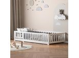Letto Per Bambini Fortuna Lai, Letto Da Terra, Letto In Legno Con Protezione Anticaduta E Porta, Letto Da Gioco, Letto Matrimoniale Per Bambini 90X200Cm, Bianco