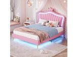 Letto Imbottito Fortuna Lai 140 X 200 Cm, Struttura Letto Per Bambine, Struttura Letto Matrimoniale Rosas Crown In Pelle Finta Con Luci Led, Rete A Doghe E Schienale， Letto Per Bambini