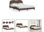 The Living Store Struttura Letto Con Led Marrone 160X200 Cm In Ecopelle