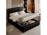 Letto Matrimoniale Imbottito 140 X 200, Letto A Cassettoni Con Box Doccia, Letto Per Adulti 140 X 200 Con Leva Idraulica, Velluto, Nero