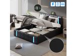 Letto Imbottito Cdglobal 160X200Cm, Letto Matrimoniale Idraulico Con Testata A Led E Funzione Di Ricarica Usb, Letti Contenitore Struttura Letto Con Rete A Doghe, Superficie In Pu, Letto Per Ragazzi, Nero