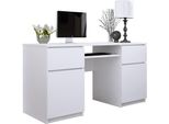 Scrivania: 2 Cassetti, Bianco Opaco, 135 X 77 X 50 Cm