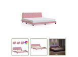 The Living Store Struttura Letto Con Luci Led Rosa 200X200 Cm In Velluto