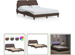 The Living Store Struttura Letto Con Led Marrone 120X200 Cm In Ecopelle