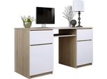 Scrivania: 2 Cassetti, Rovere Sonoma / Bianco Opaco, 135 X 77 X 50 Cm