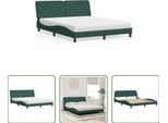 The Living Store Letto Con Materasso In Velluto Verde Scuro 160X200 Cm