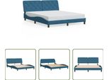 The Living Store Struttura Letto Con Testiera Blu 160X200 Cm In Velluto