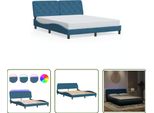The Living Store Struttura Letto Con Luci Led Blu 160X200 Cm Velluto