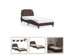 The Living Store Struttura Letto Con Led Marrone 80X200 Cm In Ecopelle