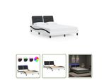 The Living Store Struttura Letto Con Led Bianco E Nero 140X190 Cm In Ecopelle