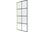Mexen Next L Paratia Per Vasca Da Bagno A 1 Anta 80 X 150 Cm, Griglia Nera, Oro Spazzolato - 895-080-000-03-77-55