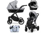 Carrozzina Kunert Ivento 3In1 In Ecopelle Grigia Con Telaio E Accessori Neri
