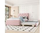 Letto Imbottito Flieks 90X200Cm Con Letto Estraibile, Letto Singolo Letto Per Ragazzi Letto Per Bambini Con Rete A Doghe, Letto In Legno Letto Funzionale Letto Da Giorno, Velluto, Rosa