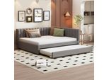 Letto Imbottito Flieks 140X200Cm Con Rete A Doghe, Divano Letto Da Giorno Con Letto Estraibile, Letto Matrimoniale Letto Per Ospiti Letto Da Giorno Letto Per Ragazzi Divano Letto, Velluto, Grigio